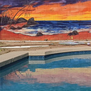 backyard mural pool sunset