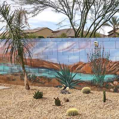 desert lake sunset backyard mural