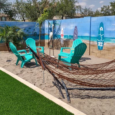 fun chill beach mural backyard