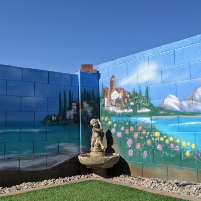 sunset backyard commemorative mural